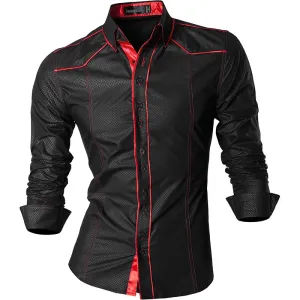 Two Color Accent Casual Slim Fit Modern Long Sleeve Shirt Z034