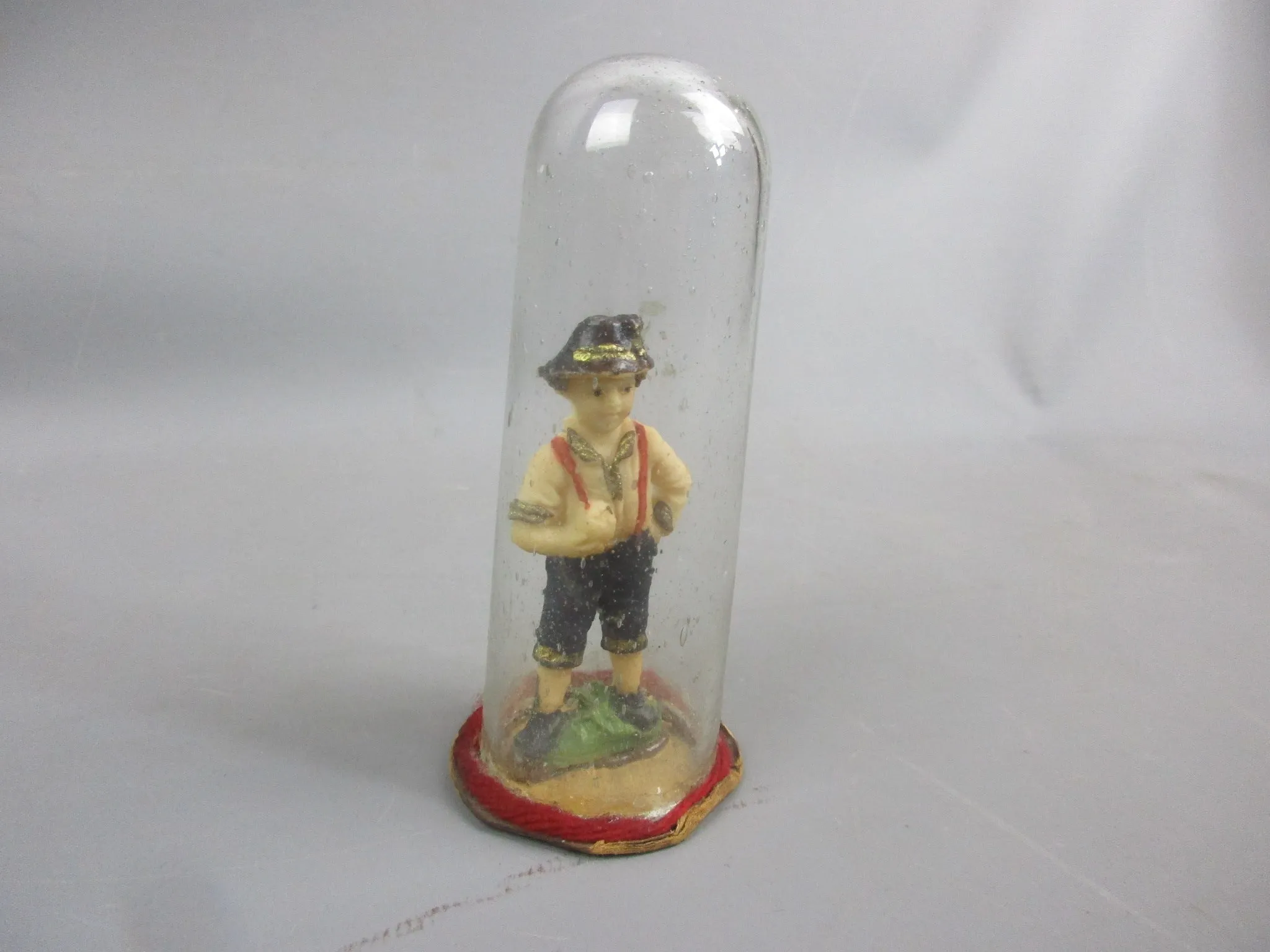 Usual Wax Boy Figure In Glass Dome Ornamenet Antique Art Deco c1930