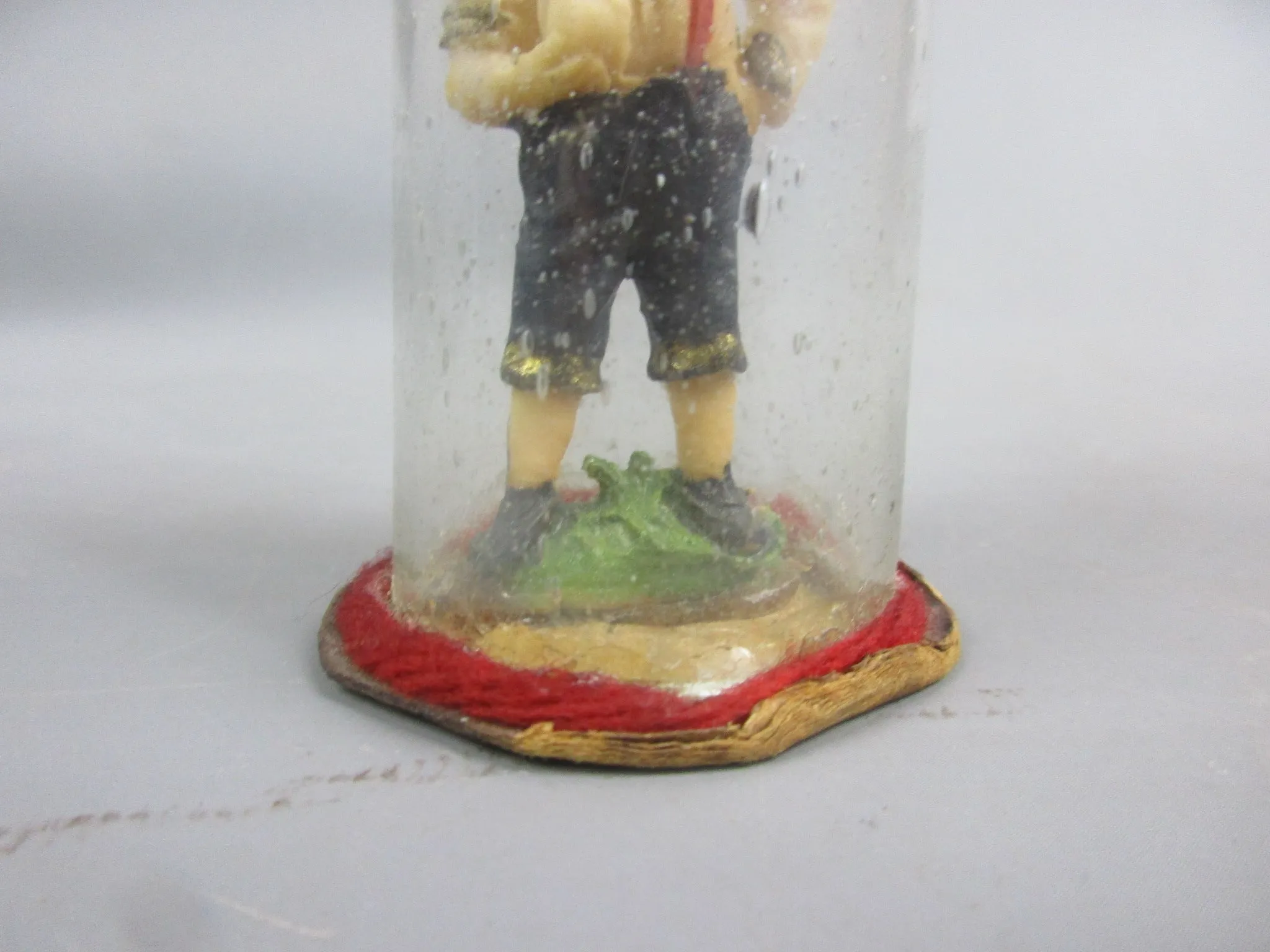 Usual Wax Boy Figure In Glass Dome Ornamenet Antique Art Deco c1930