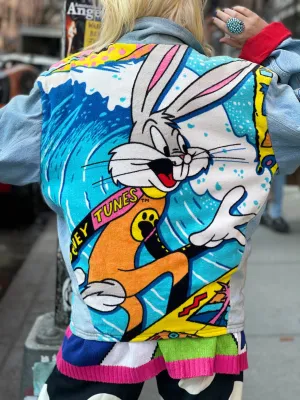 Vintage 80s Patchwork Bugs Bunny Looney Tunes Jean Jacket