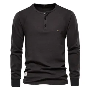 Waffle Henley T-Shirt Men Long Sleeve Basic Breathable Men's Tops Tee Shirts New Autumn Solid Color T Shirt For Men