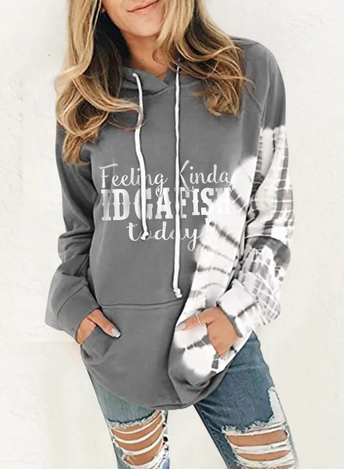 Women's Hoodies Letter Solid Drawstring Pocket Long Sleeve Casual Hoodies