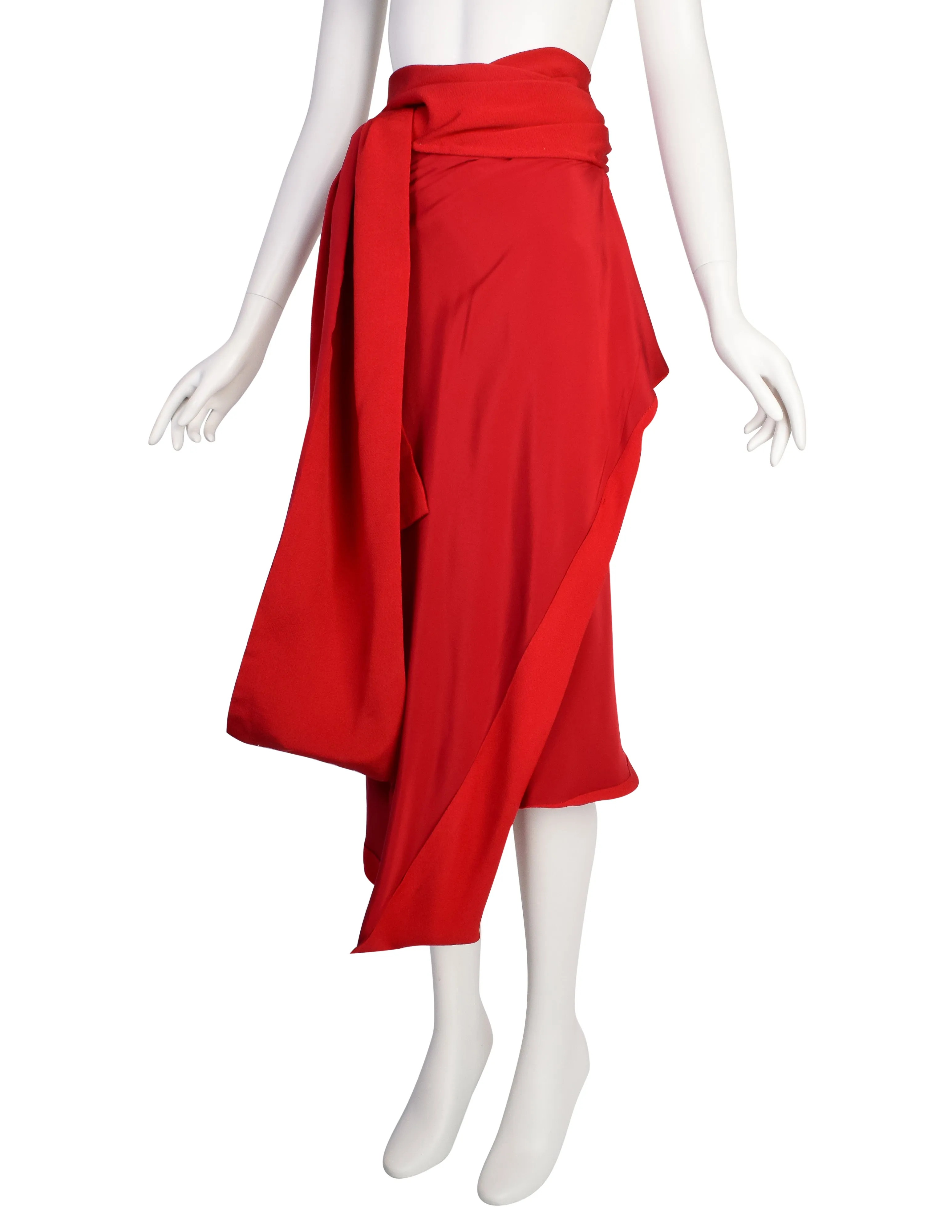 Yohji Yamamoto Vintage Incredible Red Silk Draping Wrap Skirt